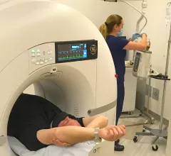 Iodine contrast being loaded into a contrast injector in preparation for a cardiac CT scan at Duly Health and Care in Lisle, Illinois. The contrast shortage is causing some healthcare organizations to postpone exams and procedures and ration contrast supplies. Photo by Dave Fornell