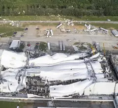 Pfizer facility on Wednesday, July 19, 2023, in Rocky Mount, North Carolina, after damage from severe weather. TRAVIS LONG/THE NEWS & OBSERVER VIA AP